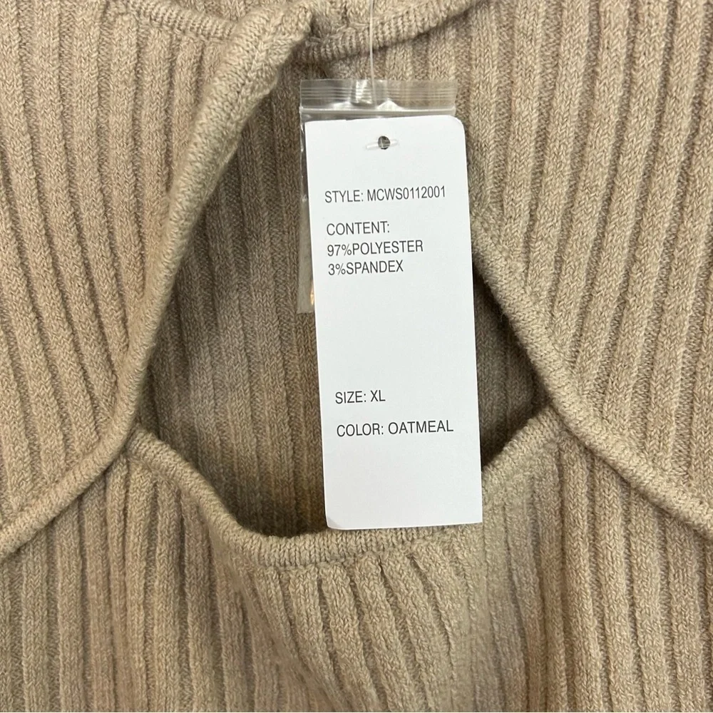NWT Design History Oatmeal Brown Twist Cut Out Pullover Ribbed Sweater Size XL